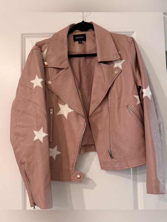 Zenana Outfitters Jackets & Blazers - Zenana Outfitters Dusty Pink Faux Leather Star Moto Jacket